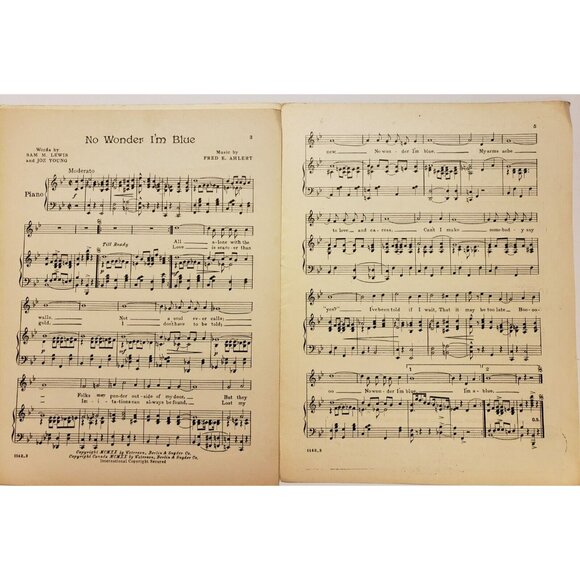 Sheet Music-No Wonder I'm Blue by Fred E. Ahlert Antique 1920 Operatic Edition - Picture 4 of 5